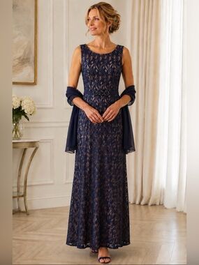 dillards navy blue long dresses Alex Evenings Lace Dress Alex Evenings Dillards Blue Formal Laced Gown Poshmark fabric:cotton No Boundaries woman's size US WOMEN SIZE:6.5